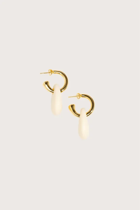 Dinosaur Designs Small Rock Hoop Earrings in Cream/Brass made by Dinosaur Designs