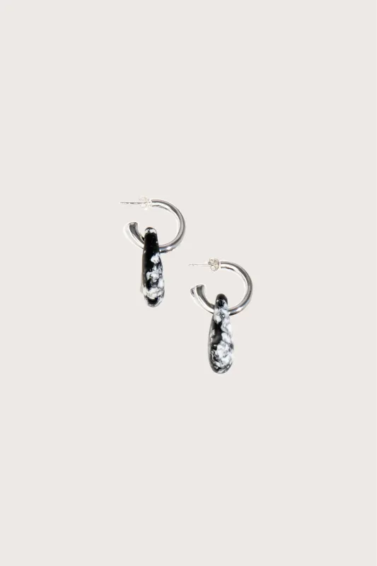 Dinosaur Designs Small Rock Hoop Earrings in Black Marble/Silver made by Dinosaur Designs