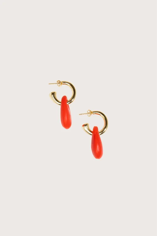 Dinosaur Designs Small Rock Hoop Earrings in Poppy/Brass made by Dinosaur Designs