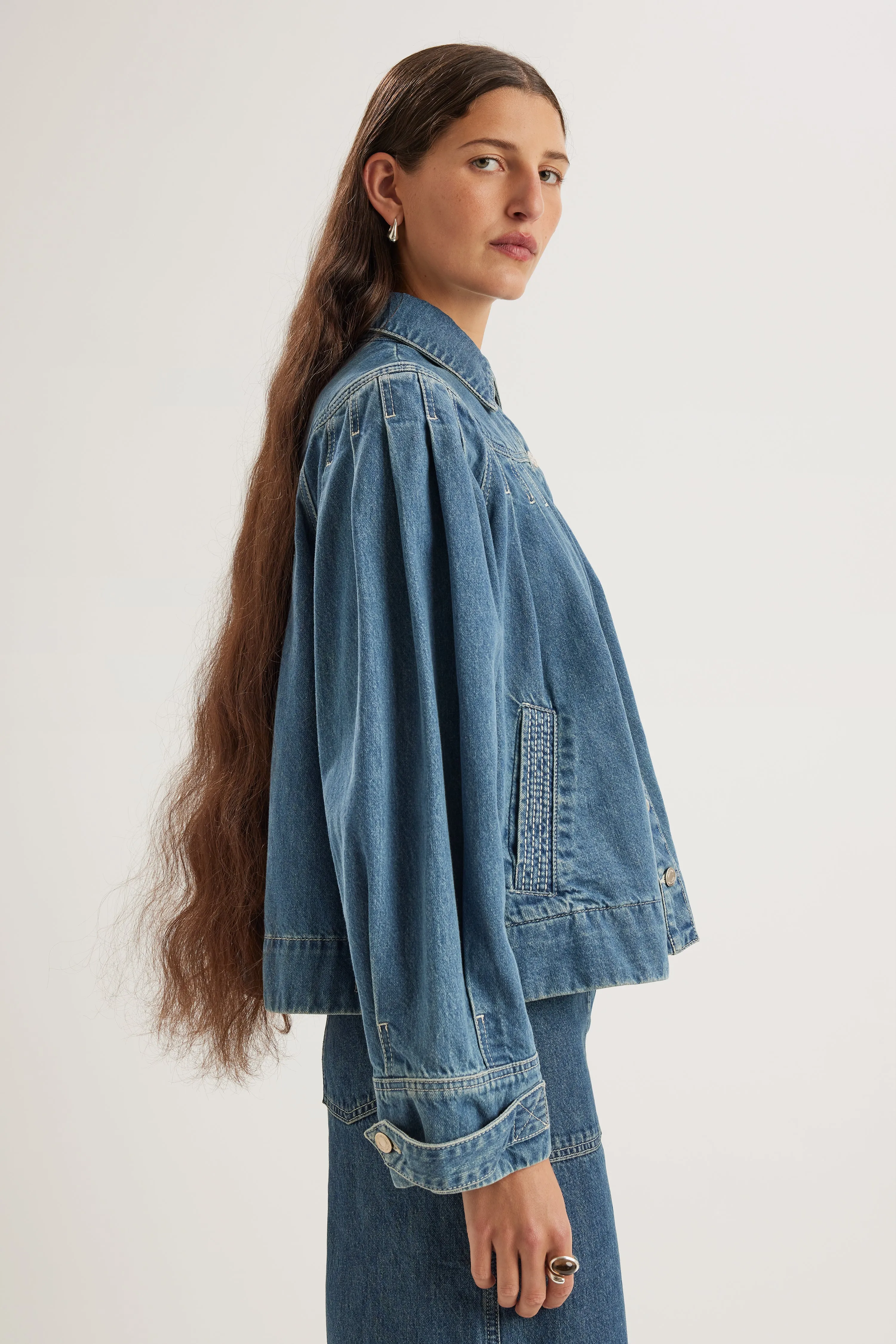 Easton Denim Jacket in Mid-Blue Wash sold by Merlette NYC product image thumbnail 4