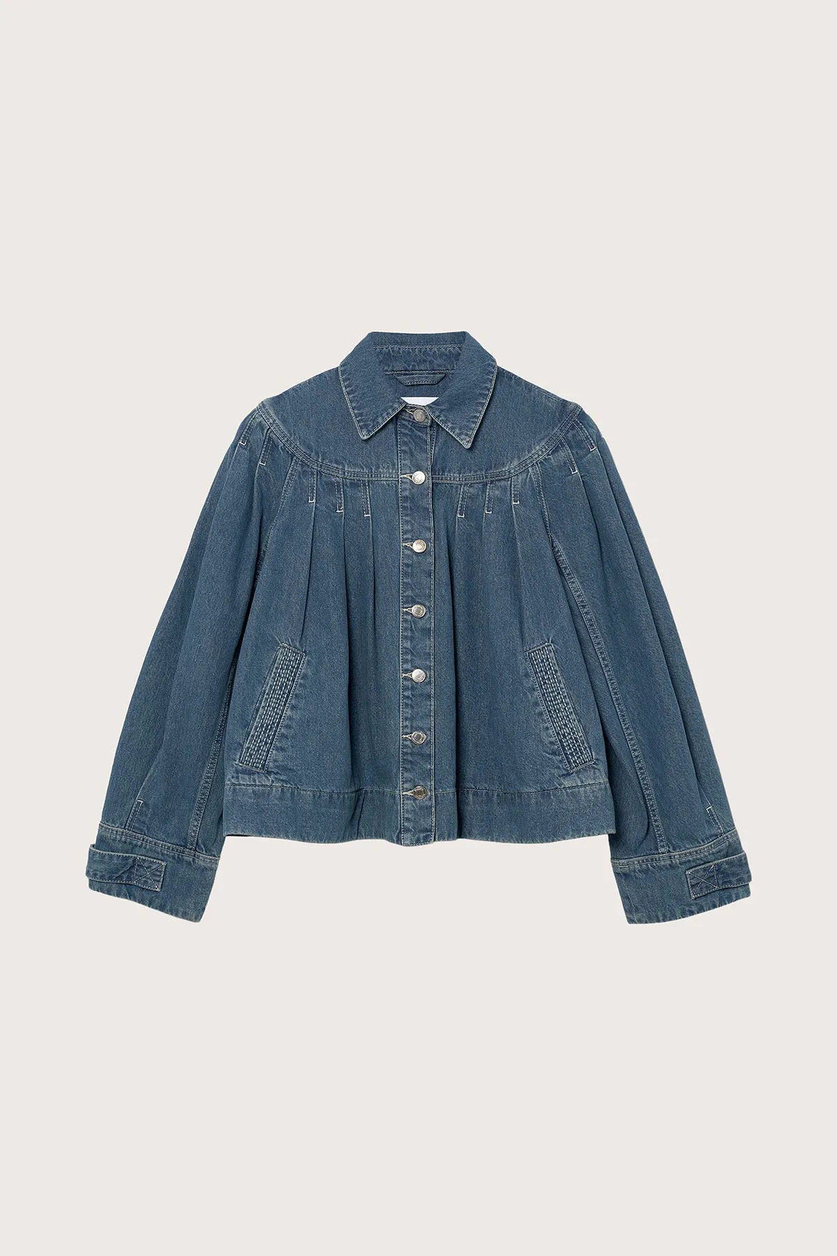 Easton Denim Jacket in Mid-Blue Wash sold by Merlette NYC