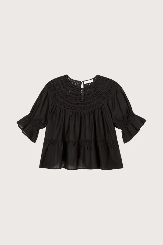 Sol Eyelet Top in Black made by Merlette NYC