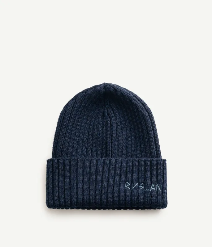 Monogram-embroidered Wool Beanie made by Ruslan Baginskiy