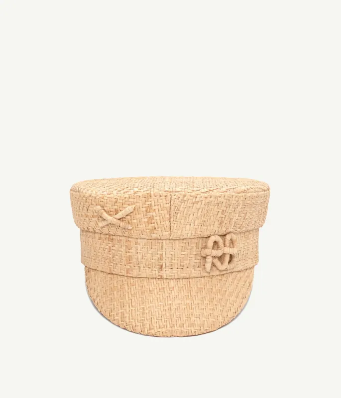 Monogram-embellished Straw Baker Boy Cap made by Ruslan Baginskiy