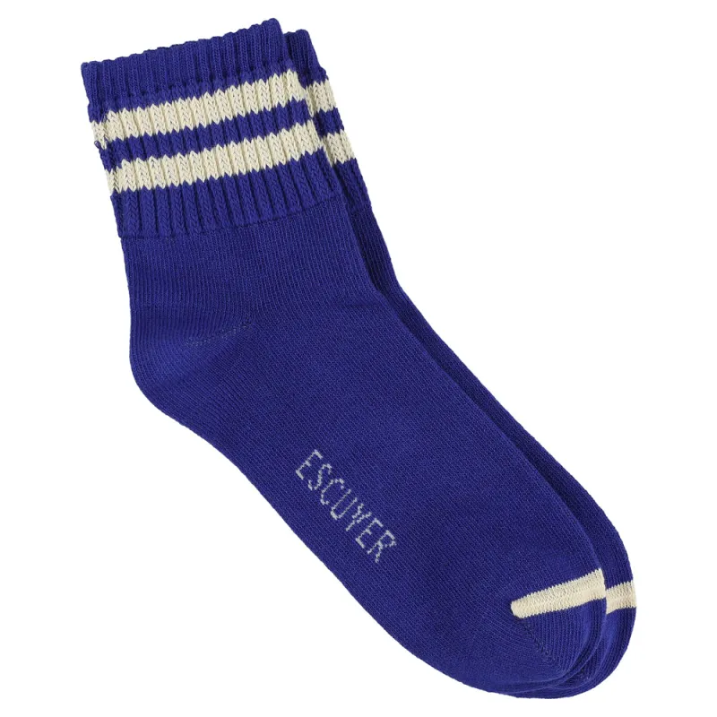 Women Stripes Ankle Socks - Blue / Ecru made by Escuyer