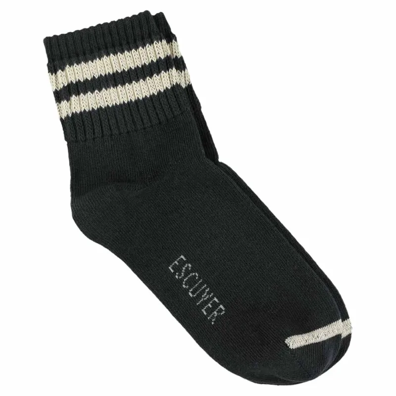 Women Striped Ankle Socks - Off Black / Ecru made by Escuyer