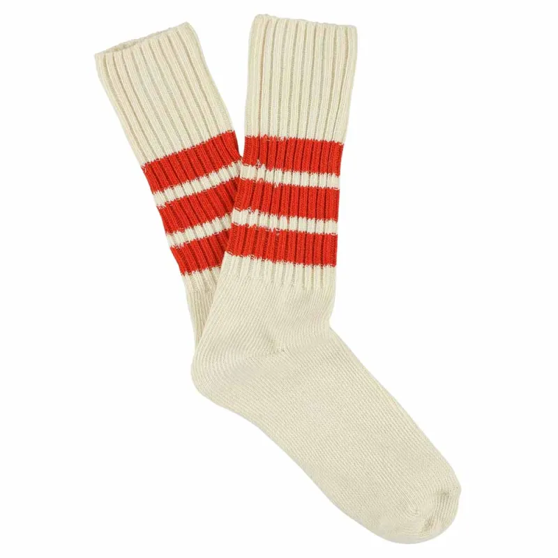 Men Stripes Crew Socks - Ecru / Orange made by Escuyer