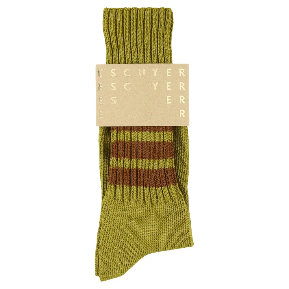 Men Stripes Crew Socks - Olive / Brown sold by Escuyer product image thumbnail 2