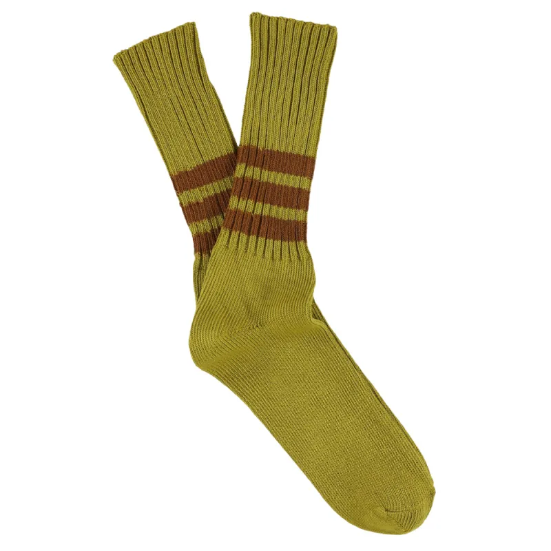 Men Stripes Crew Socks - Olive / Brown made by Escuyer