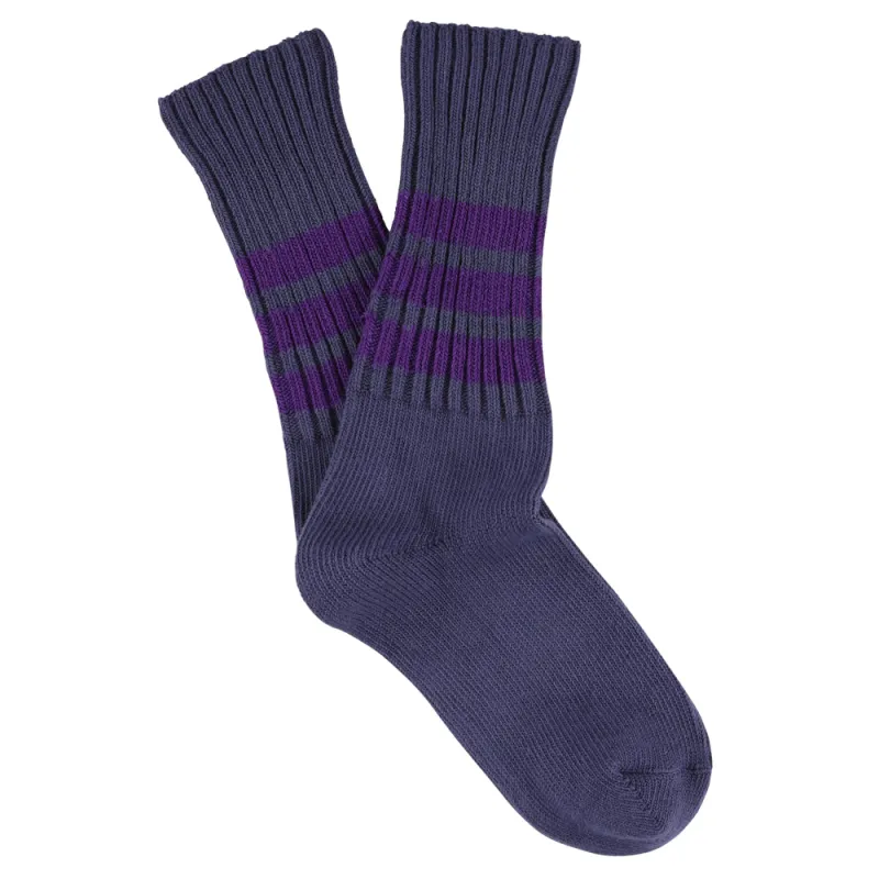 Women Striped Crew Socks - Blue / Purple made by Escuyer