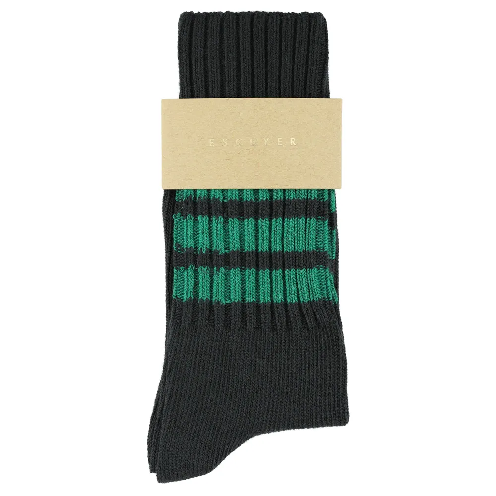 Women Stripes Crew Socks - Off Black / Green sold by Escuyer product image thumbnail 2
