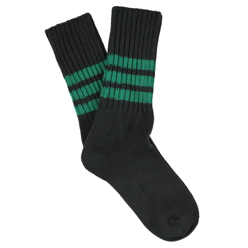 Women Stripes Crew Socks - Off Black / Green made by Escuyer