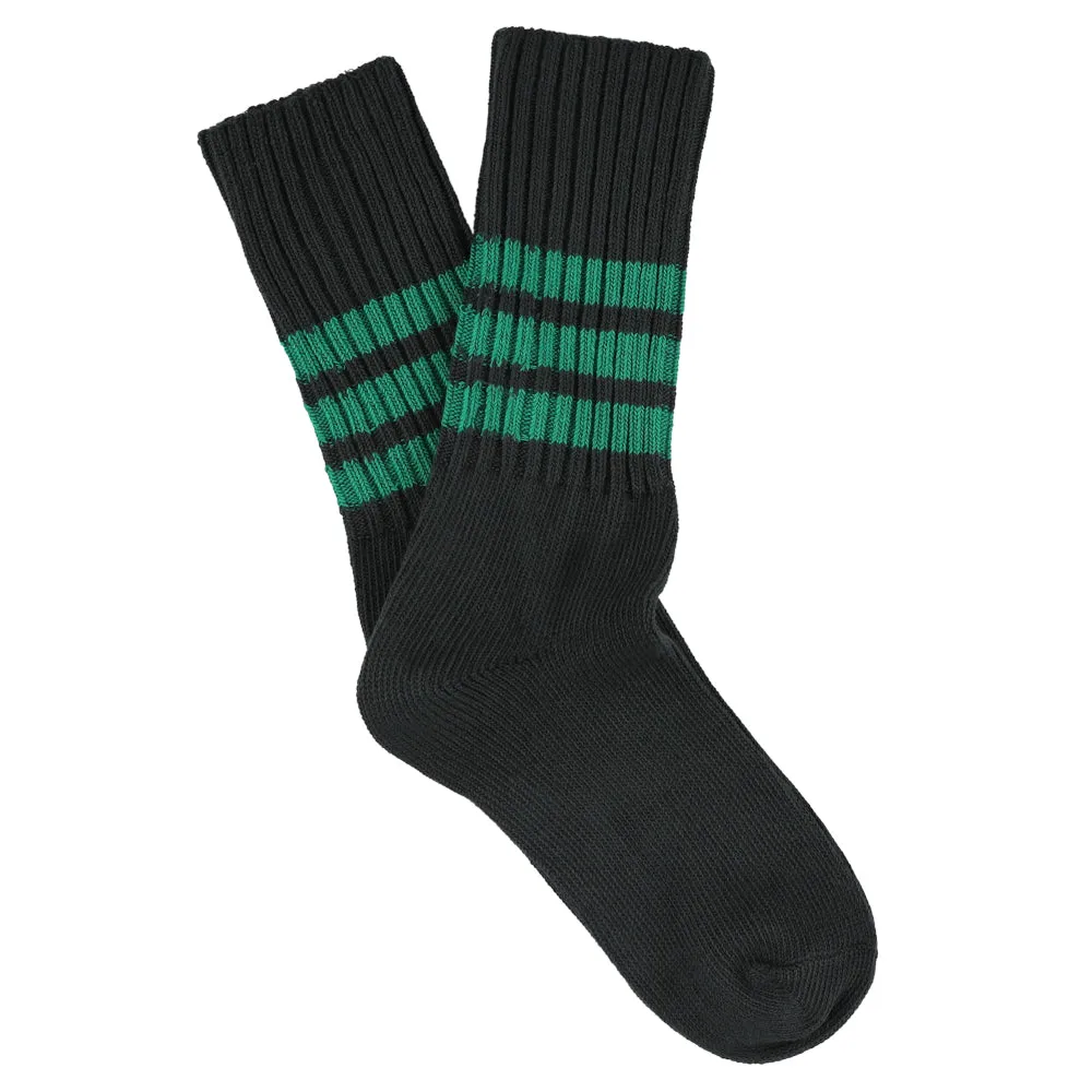 Women Stripes Crew Socks - Off Black / Green sold by Escuyer