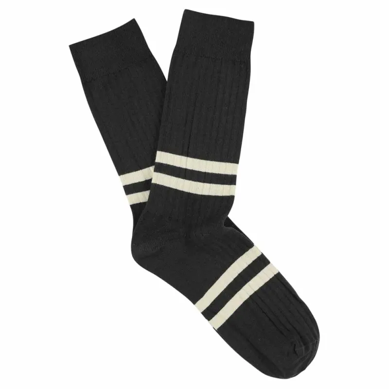 Men Stripes socks - Off Black / Ecru made by Escuyer