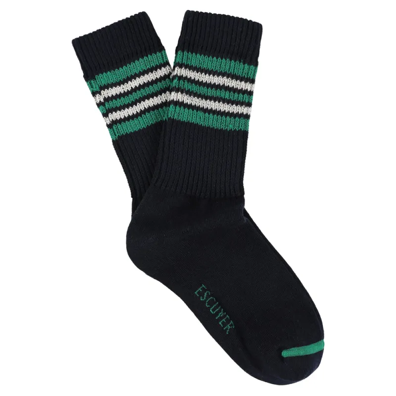 Women 5 Stripes Socks - Blue / Bright Green / Ecru made by Escuyer