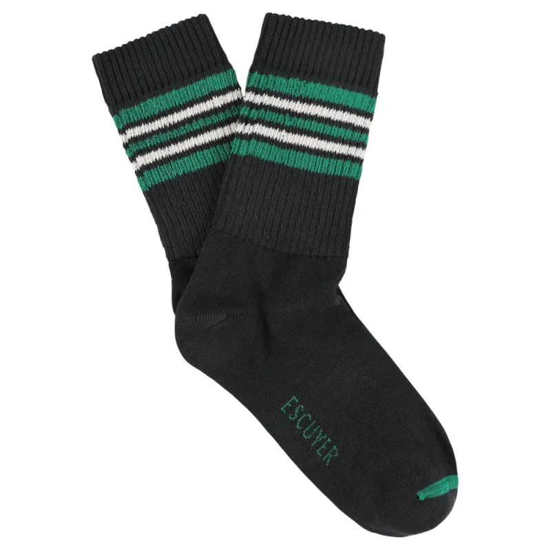 Women 5 Stripes Socks - Black / Green / Ecru made by Escuyer