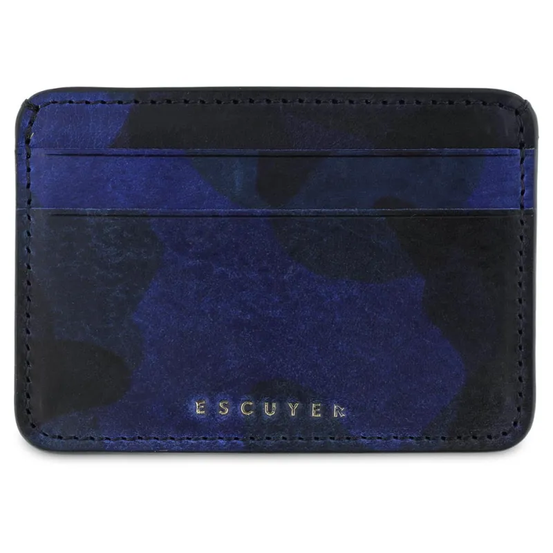 Leather Cardholder — Blue Camouflage made by Escuyer