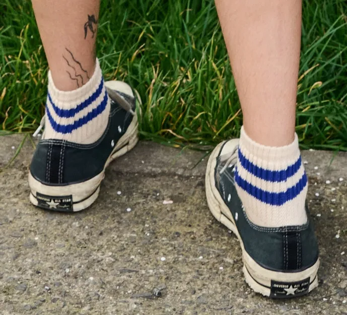 Women Stripes Ankle Socks - Ecru / Bright Blue sold by Escuyer product image thumbnail 2