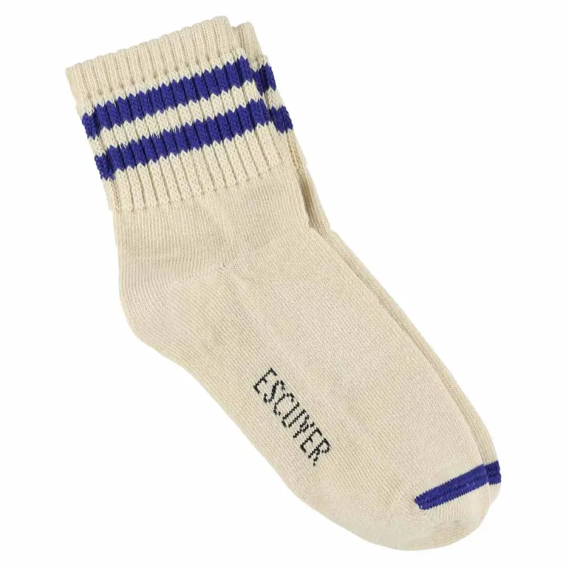 Women Stripes Ankle Socks - Ecru / Bright Blue made by Escuyer