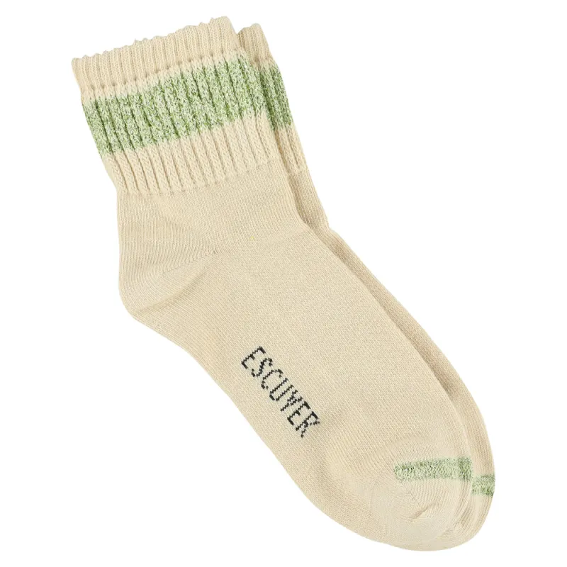 Women Lurex Ankle Socks - Ecru / Avocado made by Escuyer