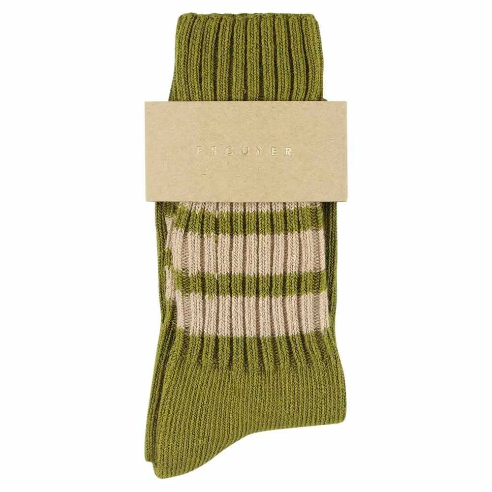 Women Striped Crew Socks - Khaki / Pink sold by Escuyer product image thumbnail 2