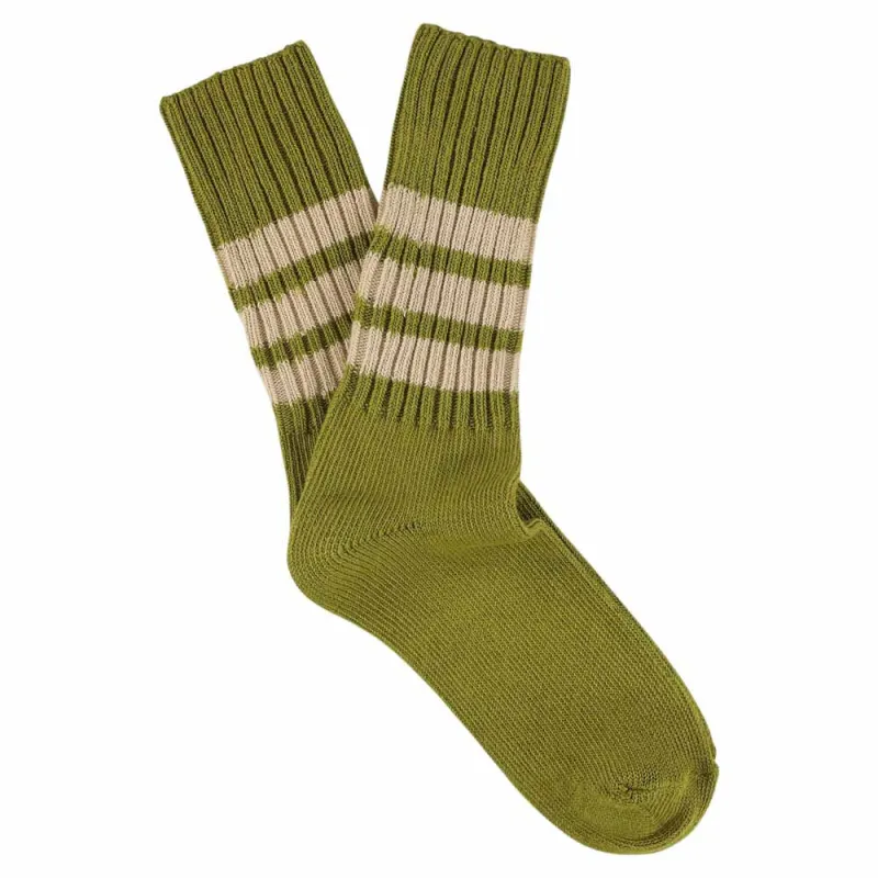 Women Striped Crew Socks - Khaki / Pink made by Escuyer