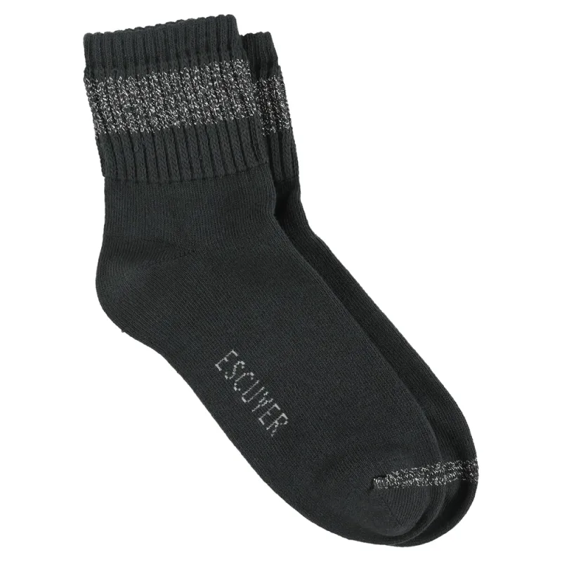 Women Lurex Ankle Socks - Off Black / Silver made by Escuyer