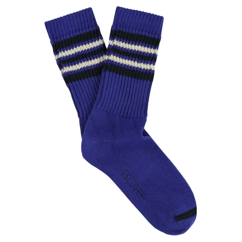 Women 5 Stripes Socks - Bright Blue / Ecru / Navy made by Escuyer