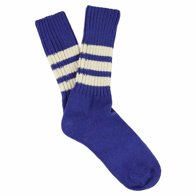 Women Striped Crew Socks - Vintage Blue / Ecru made by Escuyer