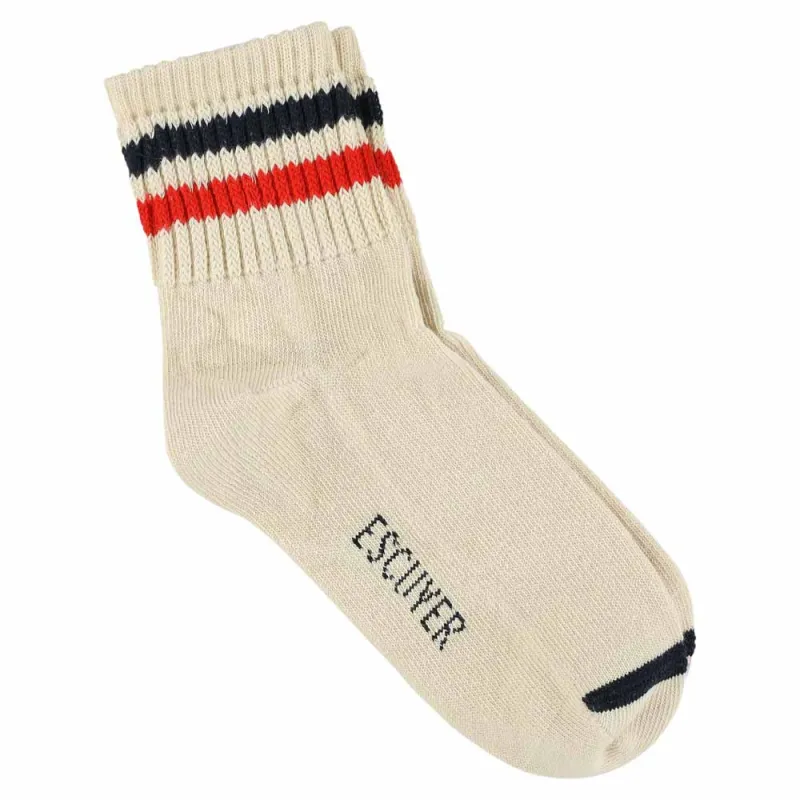 Women Striped Ankle Socks - Ecru / Blue / Orange made by Escuyer