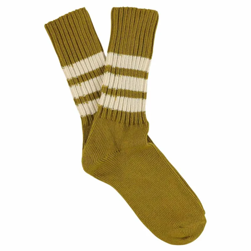 Women Striped Crew Socks - Ecru Olive / Ecru made by Escuyer