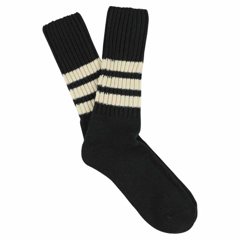Men Stripes Crew Socks - Black / Ecru made by Escuyer