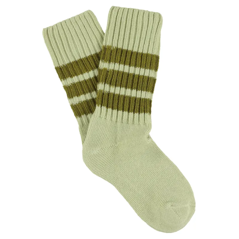 Women Stripes Crew Socks - Light Green / Ecru made by Escuyer
