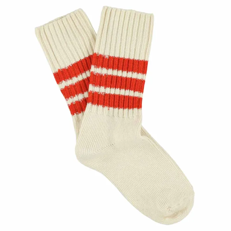 Women Striped Crew Socks - Ecru / Orange made by Escuyer