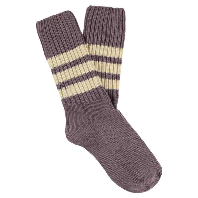 Women Crew Stripes Socks - Off Purple / Ecru made by Escuyer