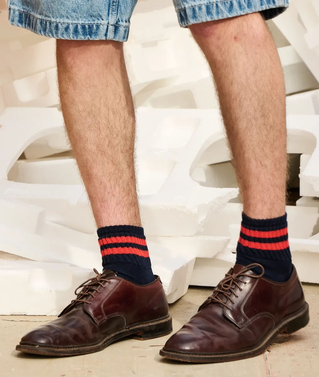 Men Striped Ankle Socks - Ecru / Blue / Orange sold by Escuyer product image thumbnail 3