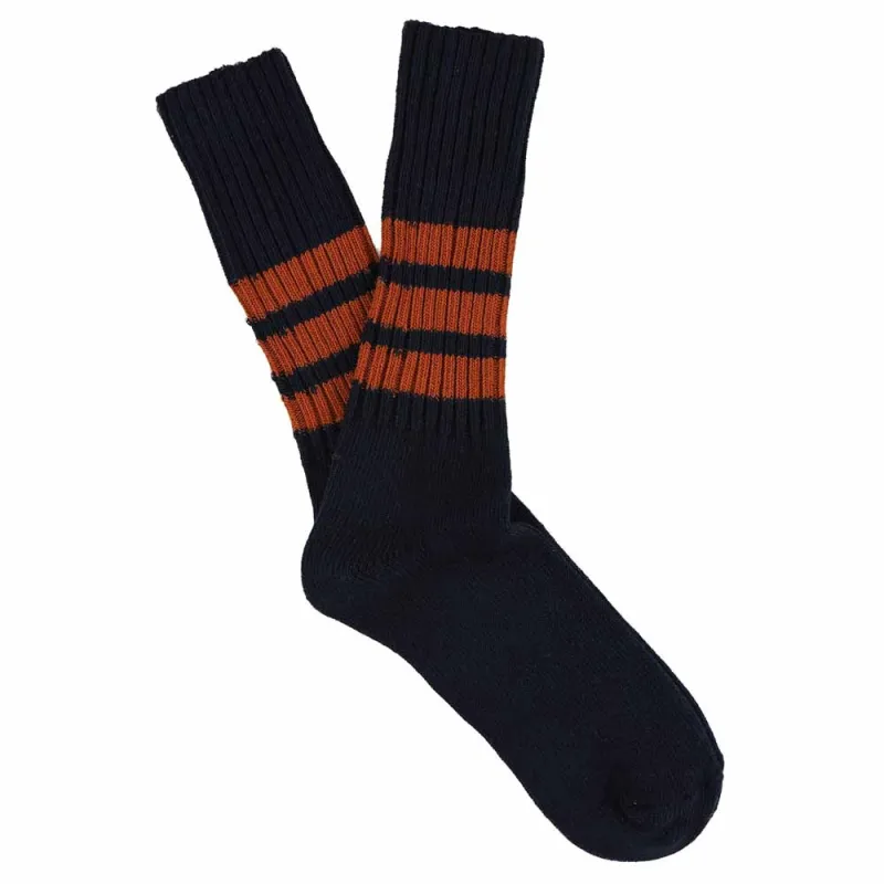Men Stripes Crew Socks - Blue / Rust made by Escuyer