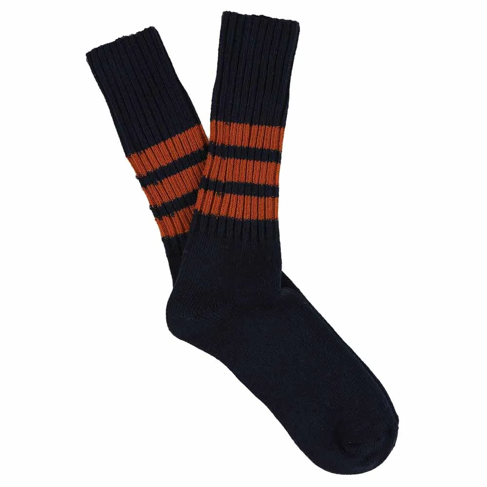 Men Stripes Crew Socks - Blue / Rust sold by Escuyer