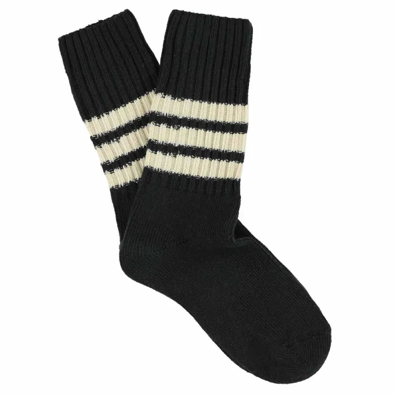 Women Striped Crew Socks - Black / Ecru made by Escuyer