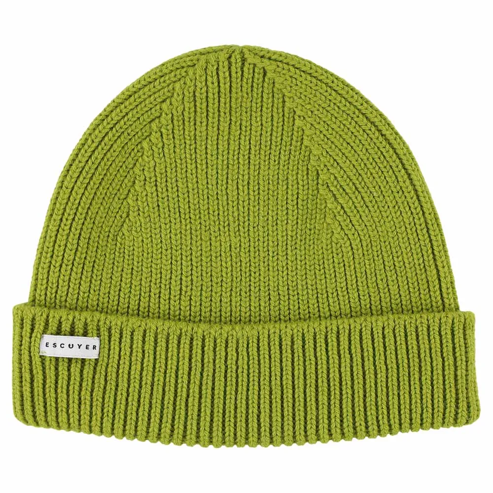 Ribbed Merino Wool Beanie / Bright Green sold by Escuyer