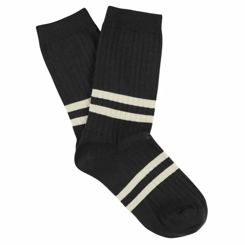 Women's Striped Socks - Off Black / Ecru made by Escuyer