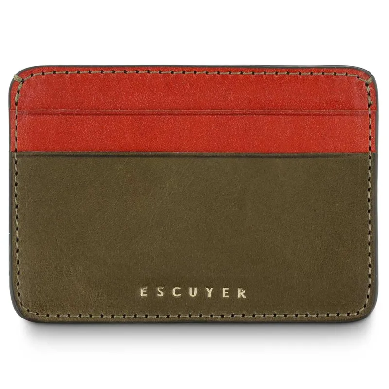 Leather Cardholder — Khaki / Orange made by Escuyer