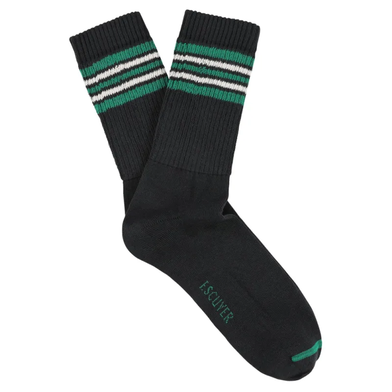Men 5 Stripes Socks - Black / Green / Ecru made by Escuyer