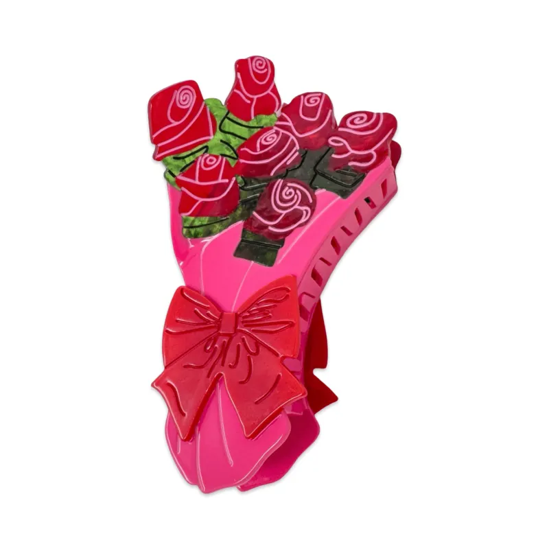 Large Gummy Rose Bouquet Hair Claw Clip made by Jenny Lemons