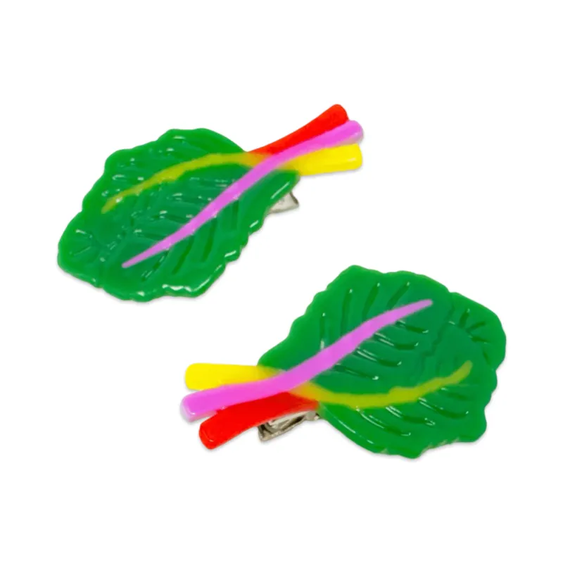 Rainbow Chard Alligator Hair Clip Set made by Jenny Lemons