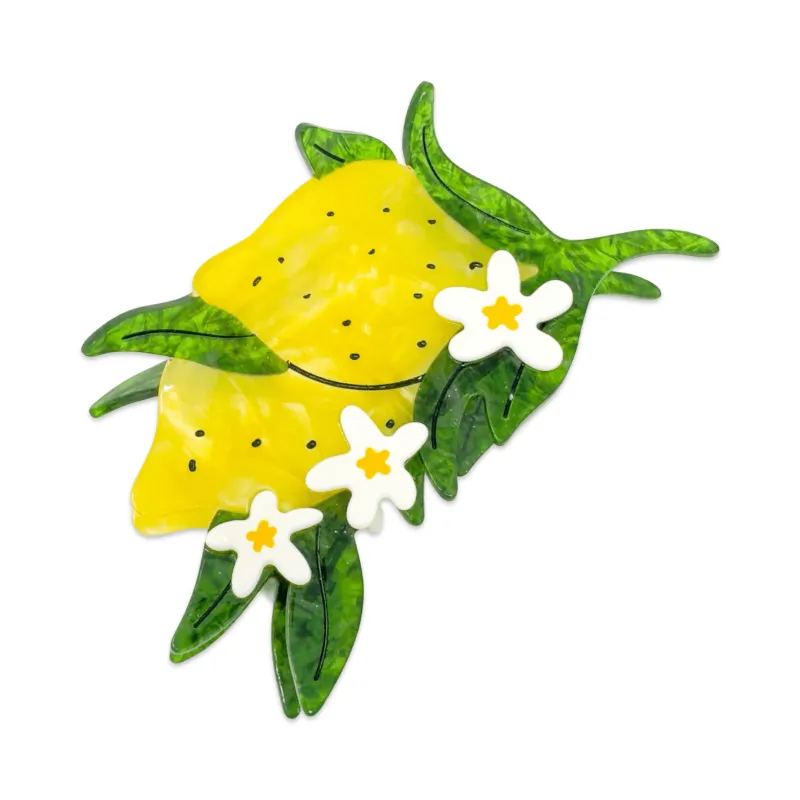 XL Lemon and Flowers Hair Claw Clip made by Jenny Lemons
