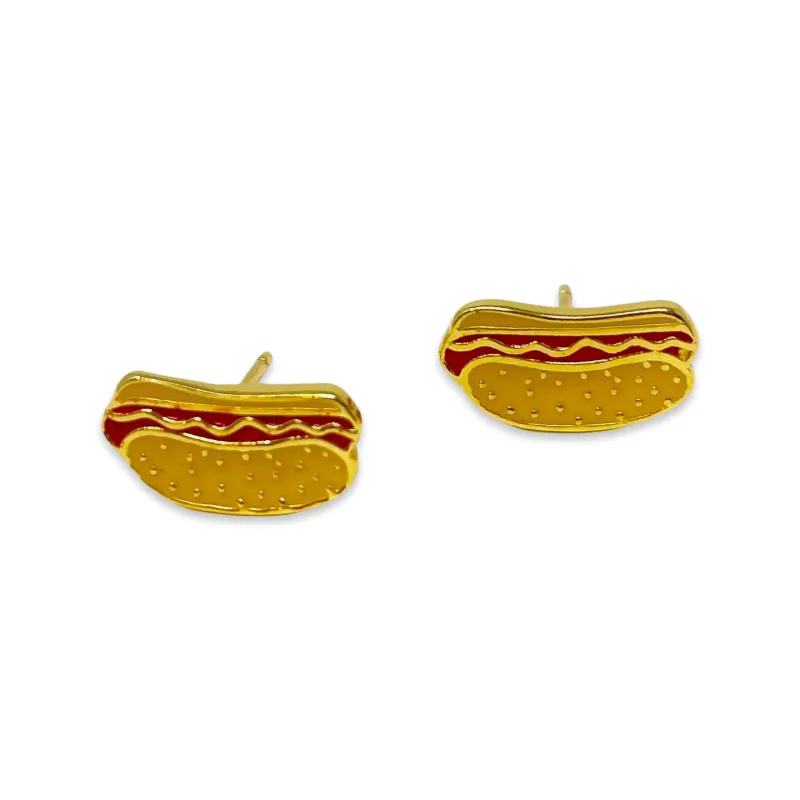 Hot Dog Enamel Earrings made by Jenny Lemons
