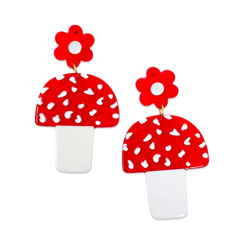 Mushrooms and Flowers Acetate Earrings made by Jenny Lemons