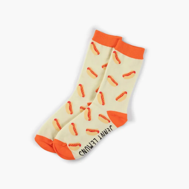 Red Colorblock Hot Dog Crew Socks made by Jenny Lemons