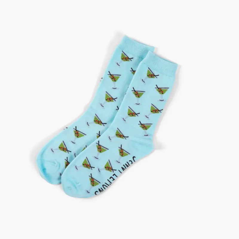 Light Blue Martini Crew Socks made by Jenny Lemons